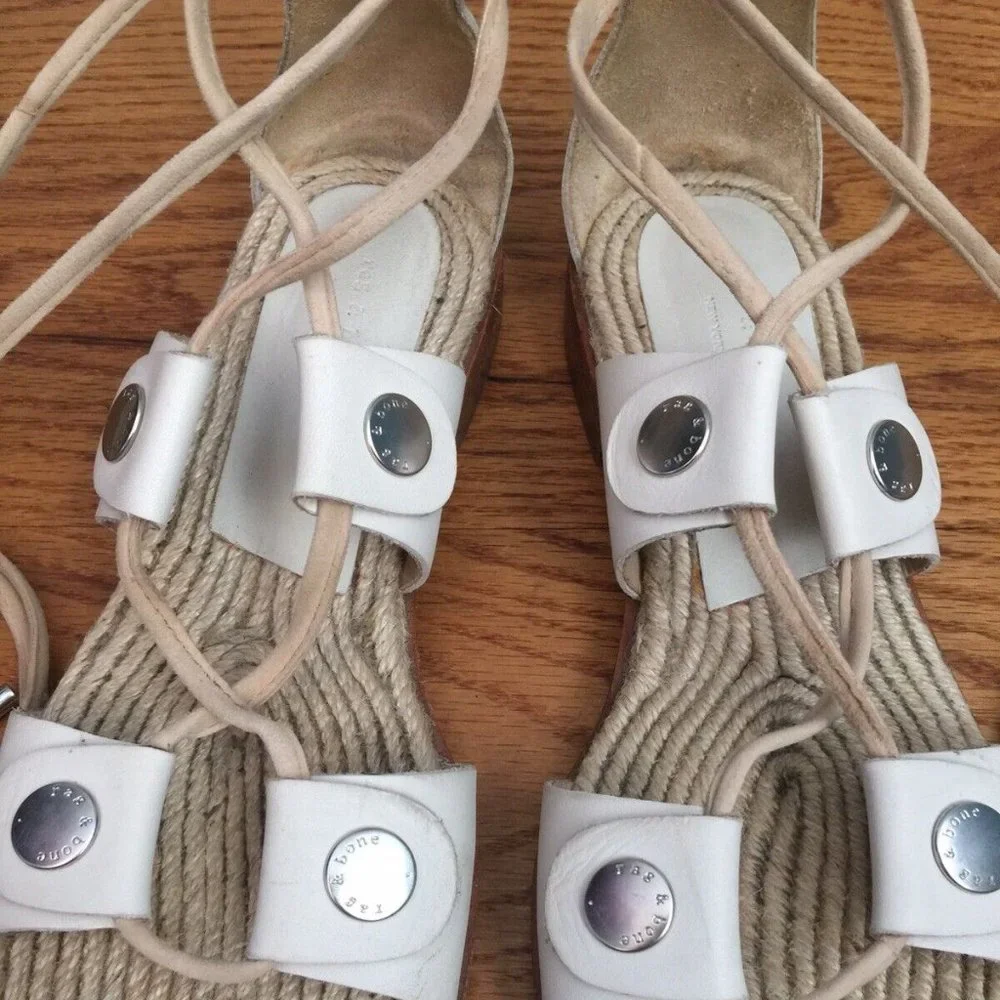 RAG & BONE LEATHER LACE UP GLADIATOR SANDALS WOMENS 36 6 EVELYN IVORY ESPADRILLE